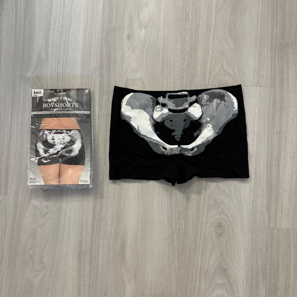 Black & Bone Novelty Boy Shorts Adult Skeleton Rib Cage Costume Underwear Size U